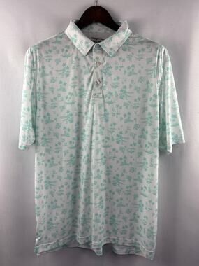 Men’s Straight Down XL White Golf Polo w/ Green Hawaiian Pattern